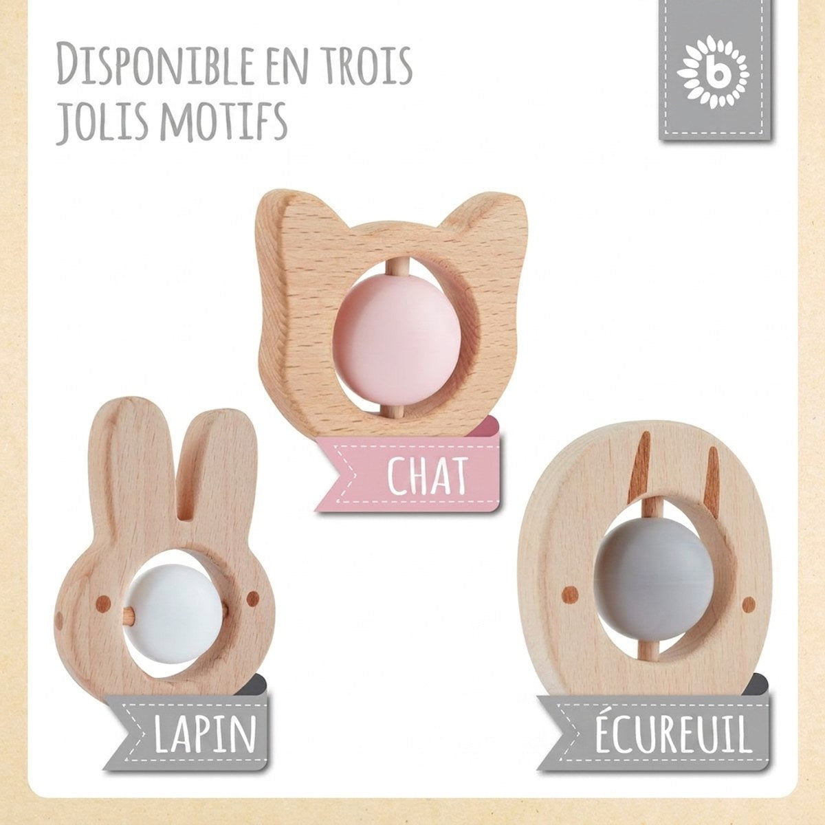 Beißring Hase mit Silikonball - FR Infographic