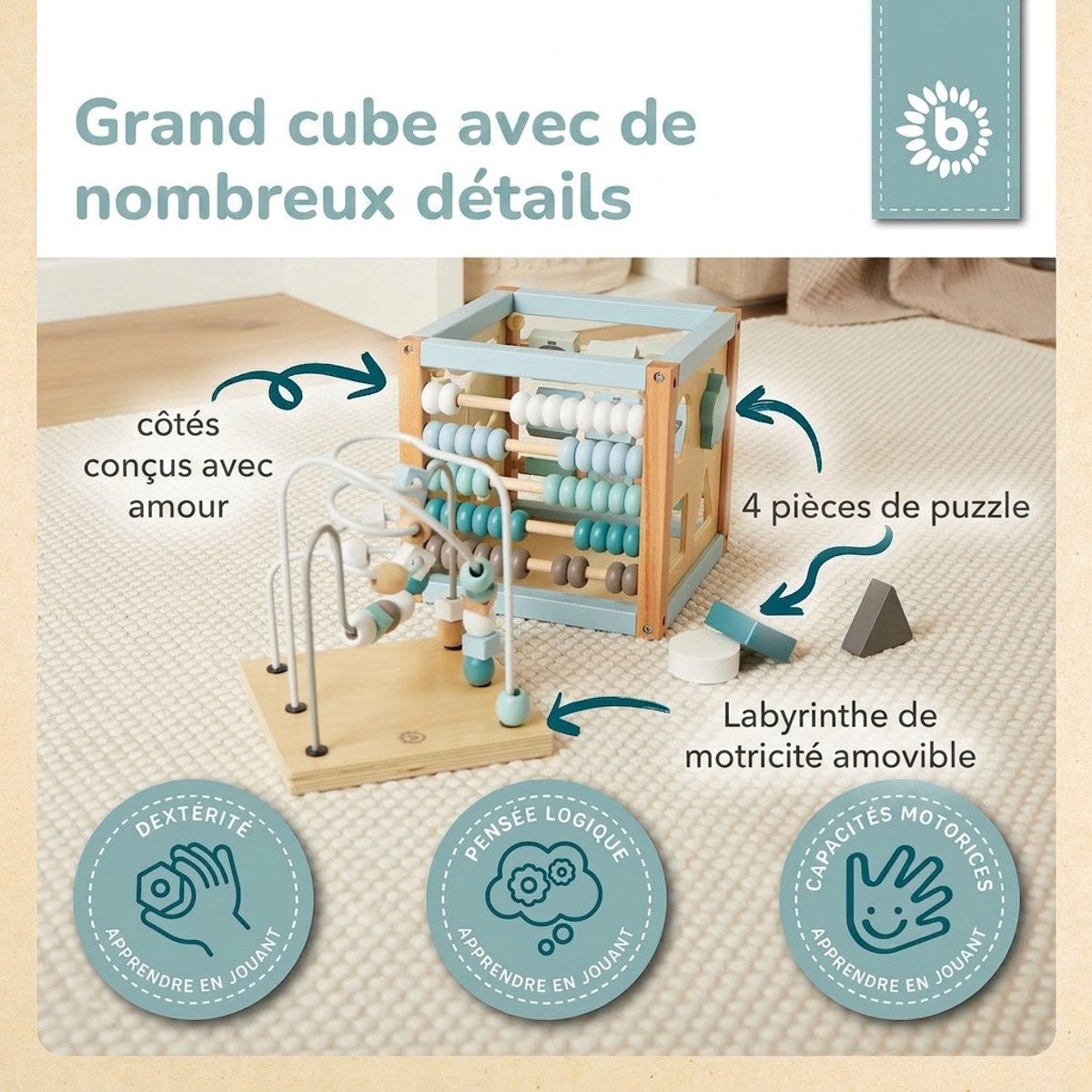 Motorikwürfel Waldtiere Holz FSC® - FR Infographic