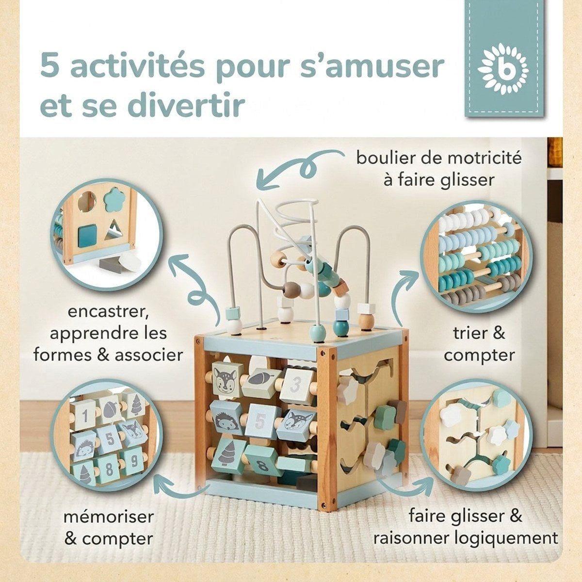 Motorikwürfel Waldtiere Holz FSC® - FR Infographic