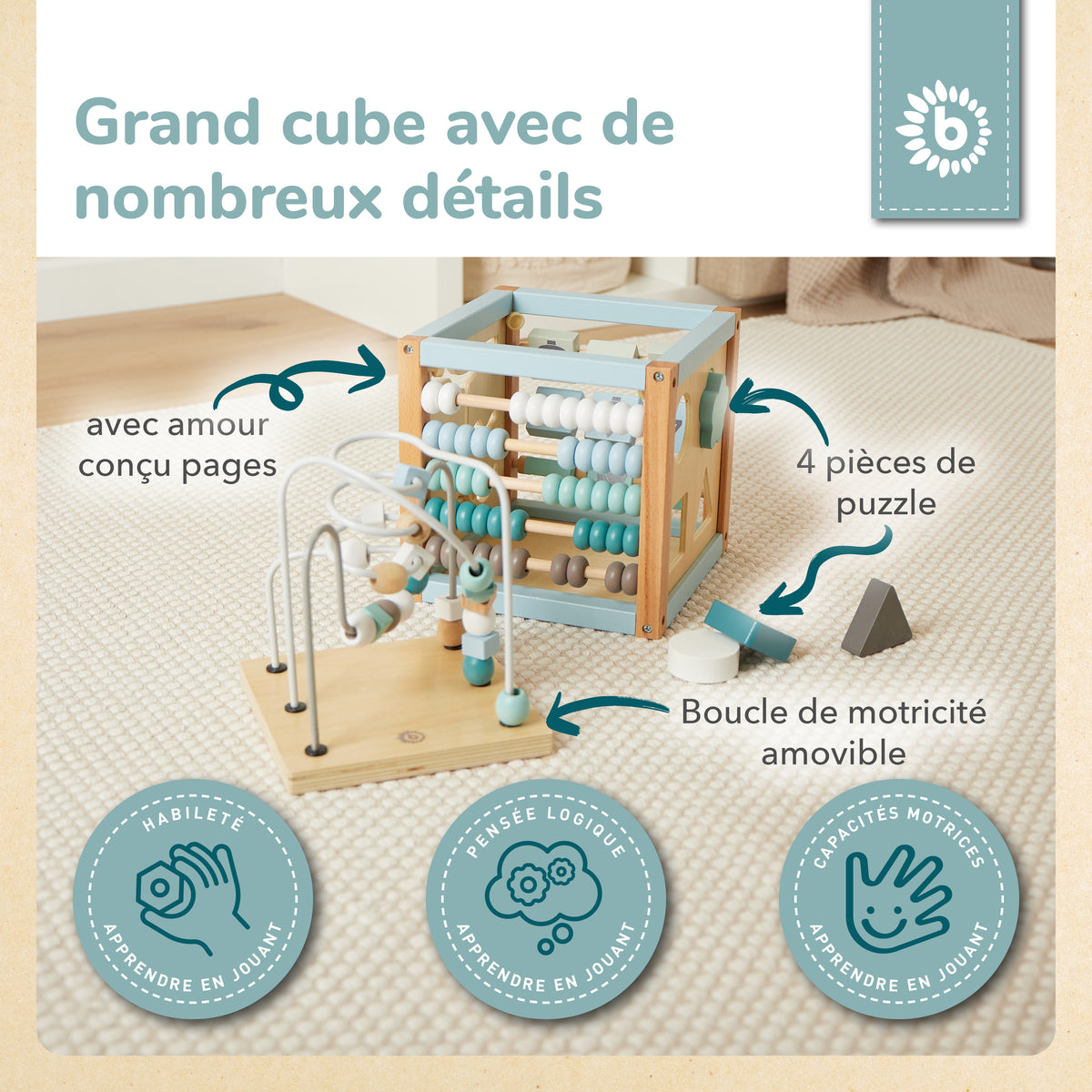 Motorikwürfel Waldtiere Holz FSC® - FR Infographic