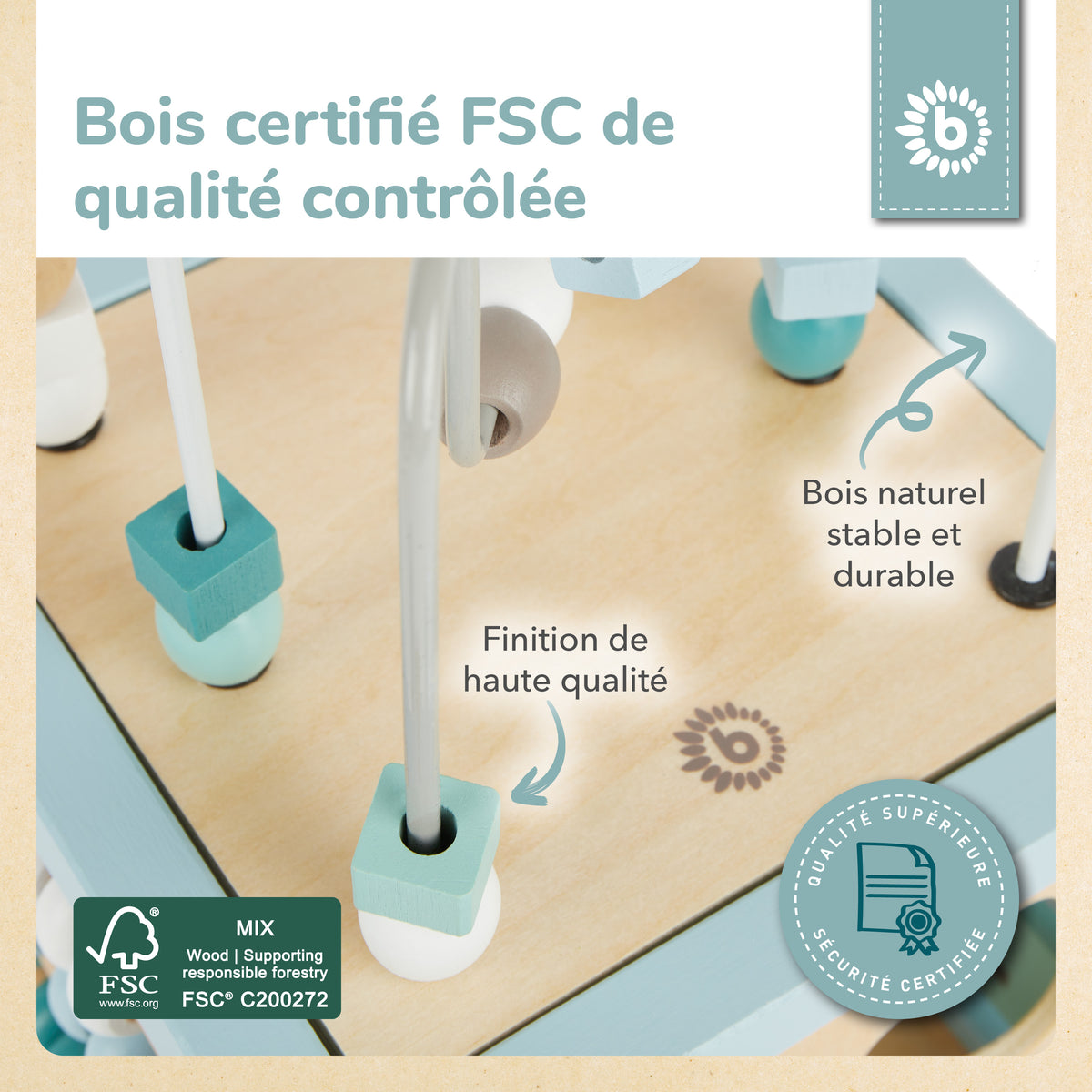 Motorikwürfel Waldtiere Holz FSC® - FR Infographic