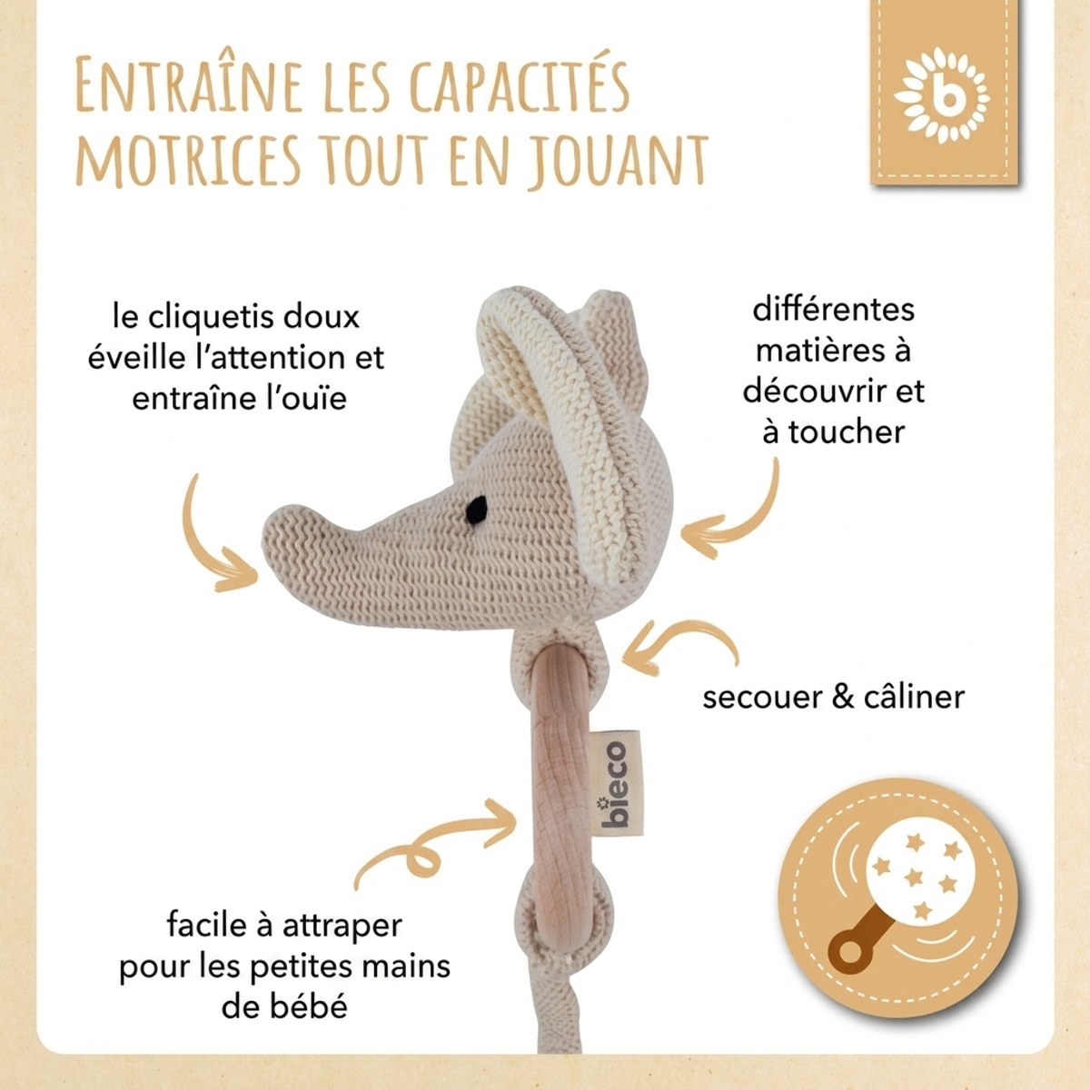 Greifling Elefant mit Rassel - FR Infographic