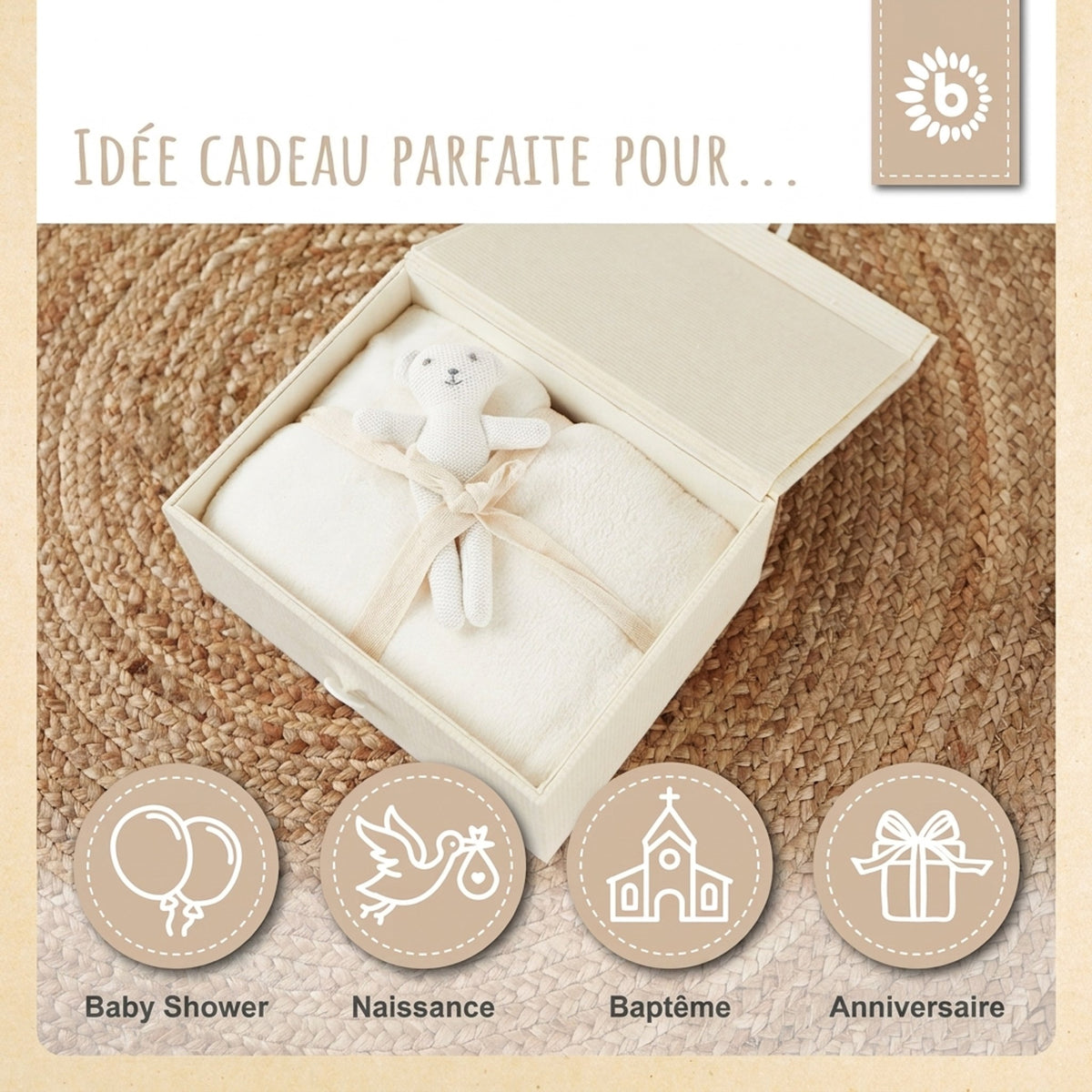 Kuscheldecke Fleece beige - FR Infographic