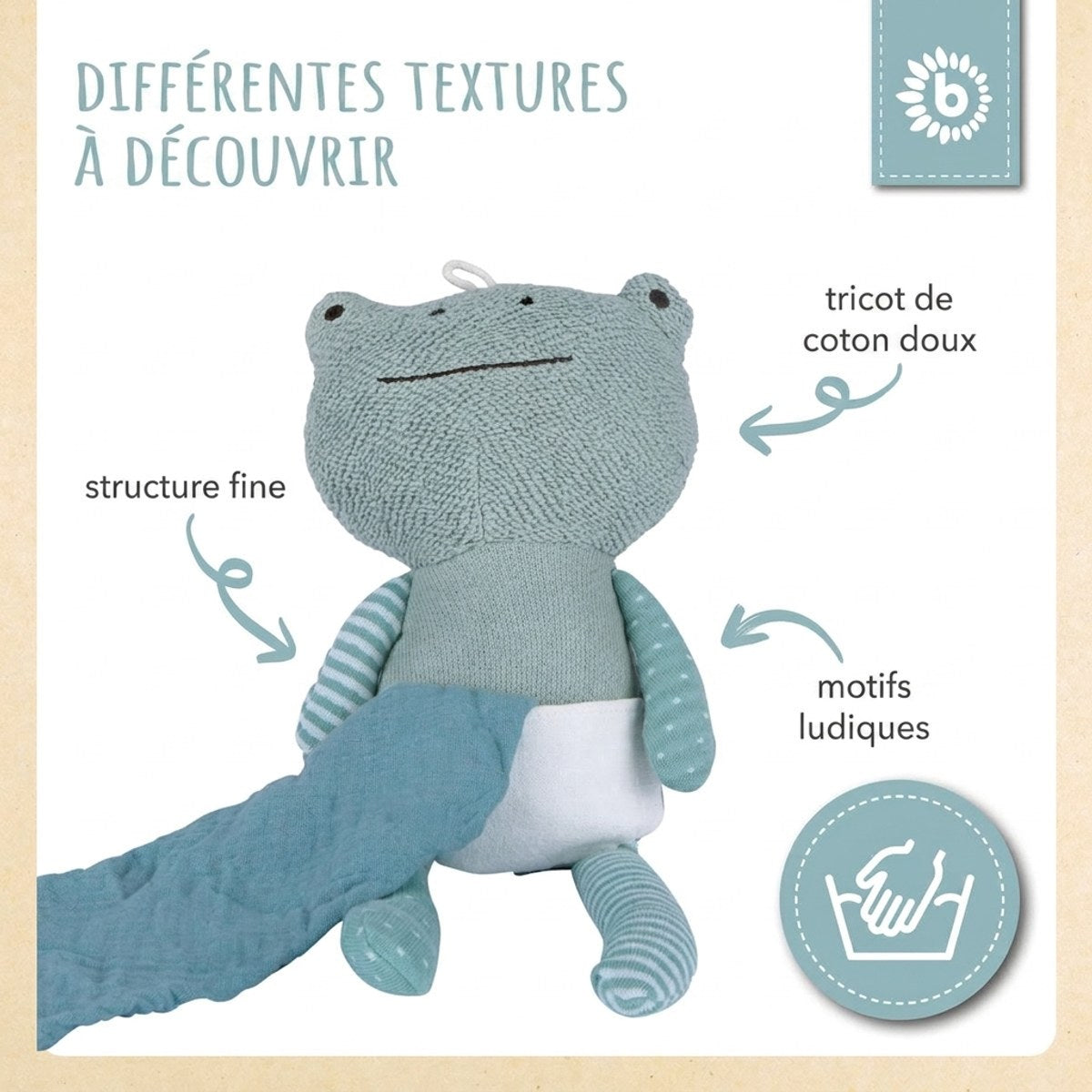 Kuscheltier Frosch mit Schmusetuch - FR Infographic