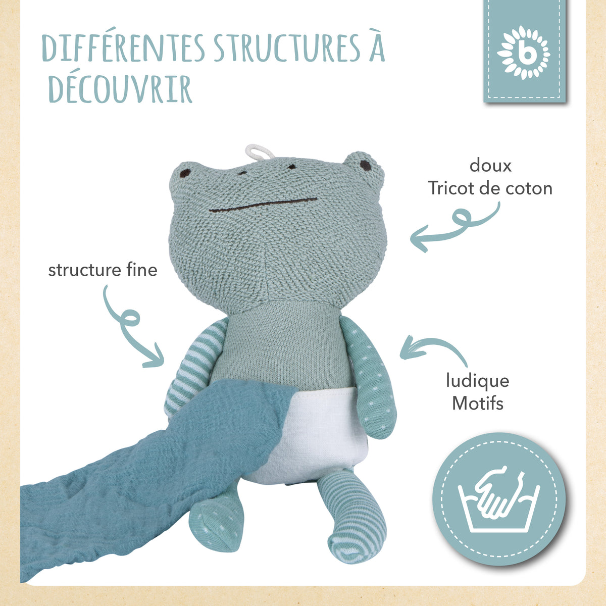 Kuscheltier Frosch mit Schmusetuch - FR Infographic