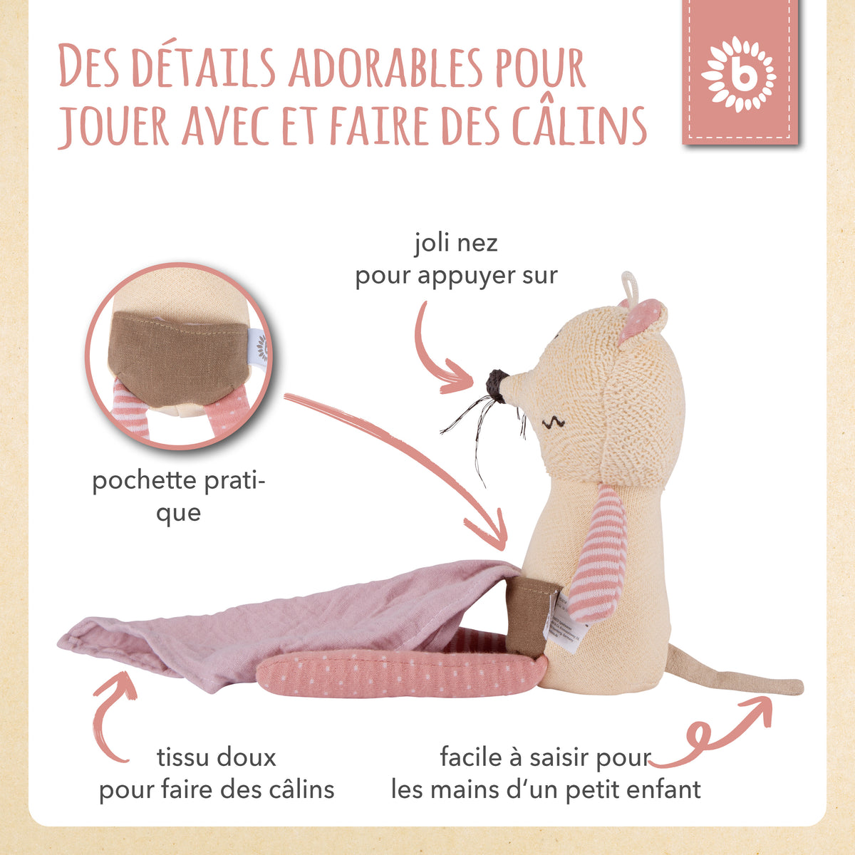 Kuscheltier Maus mit Schmusetuch - FR Infographic
