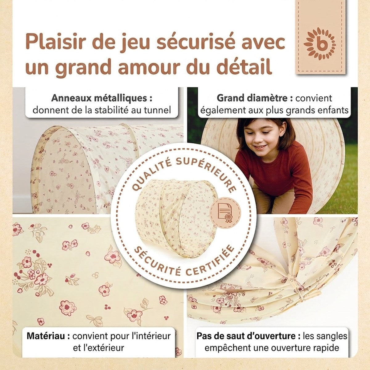 Pop Up Spieltunnel Vintage Flowers - FR Infographic