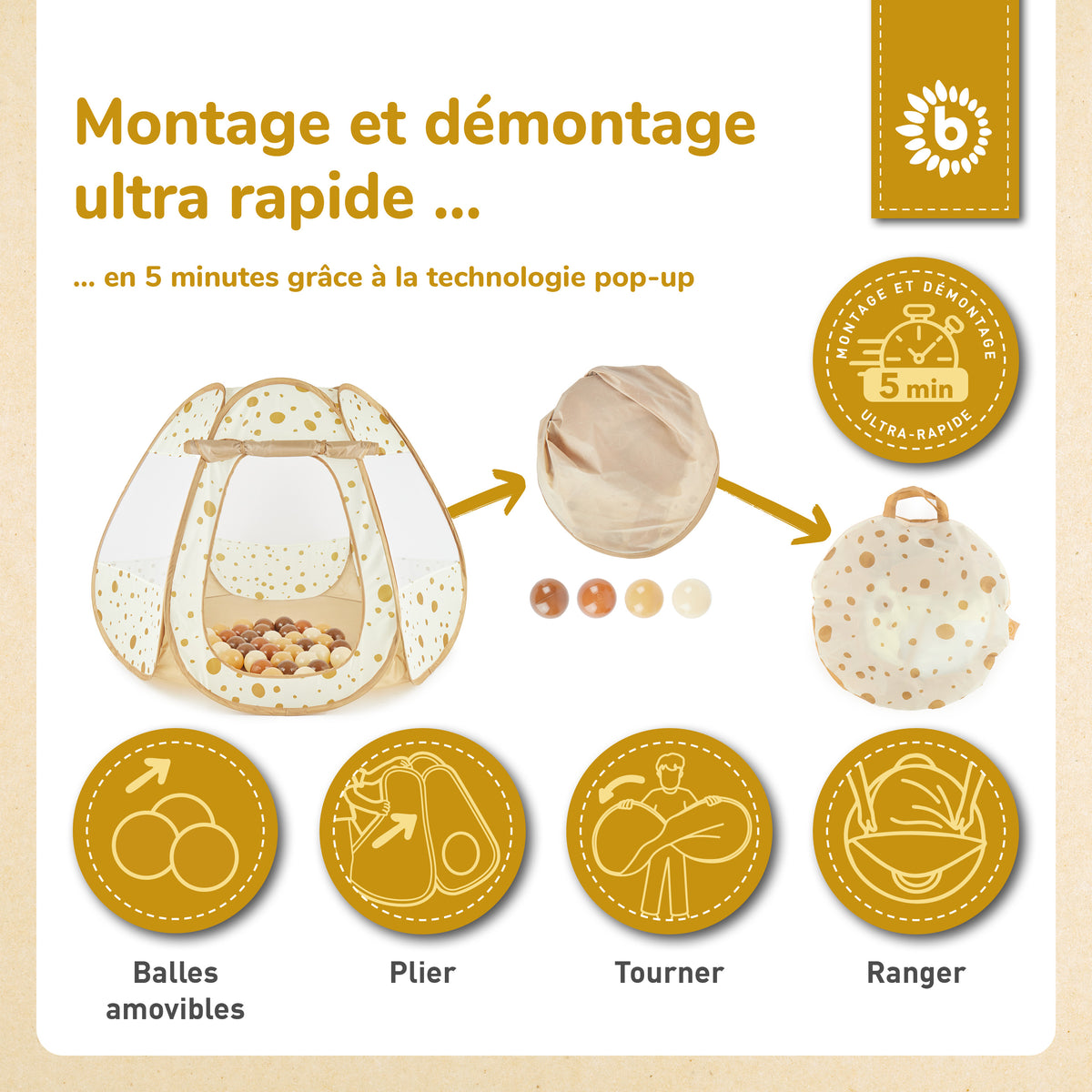 Pop up Spielzelt und Bällebad Dots mit 50 Bällen - FR Infographic