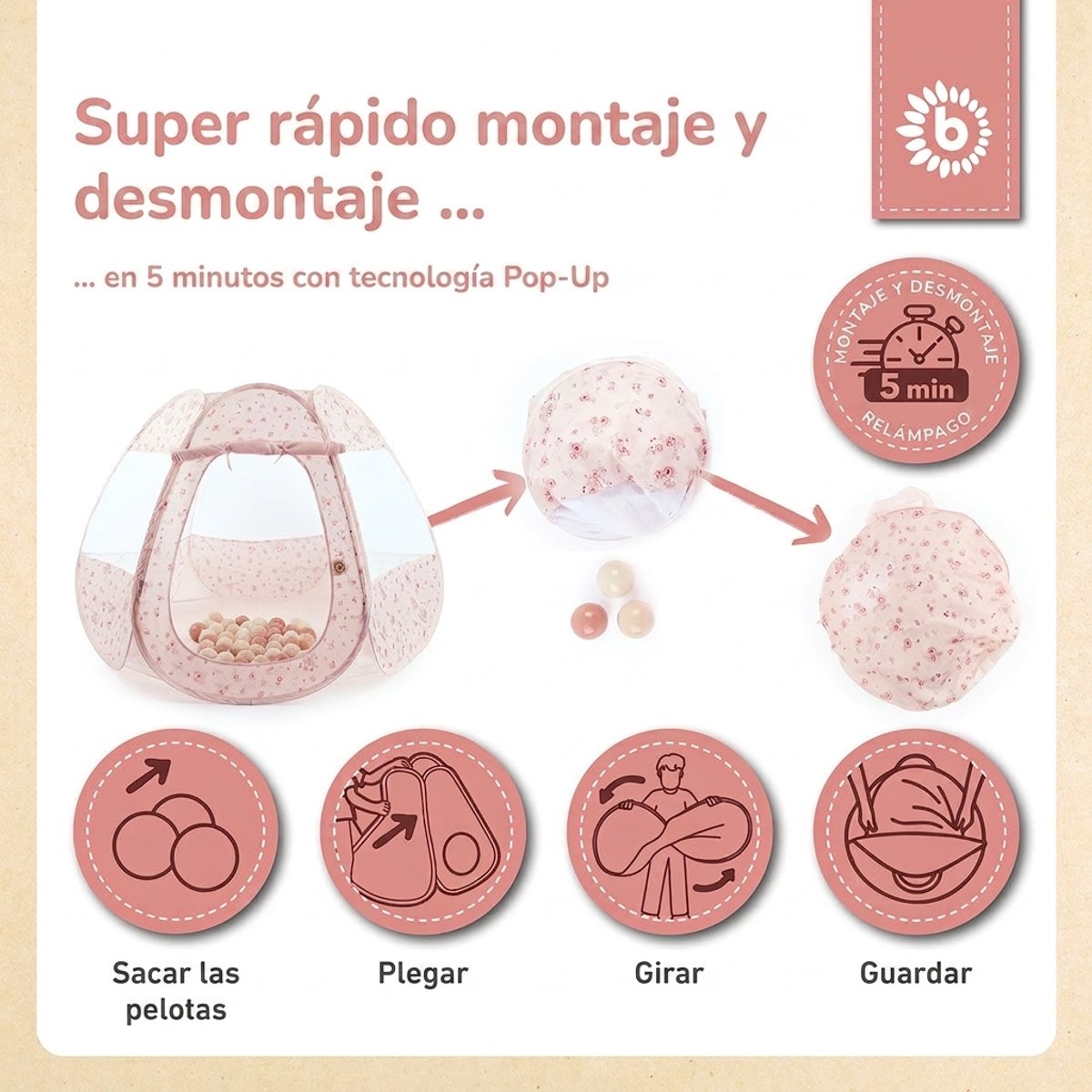 Pop Up Spielzelt und Bällebad Dreamy Flowers mit 50 Bällen - ES Infographic