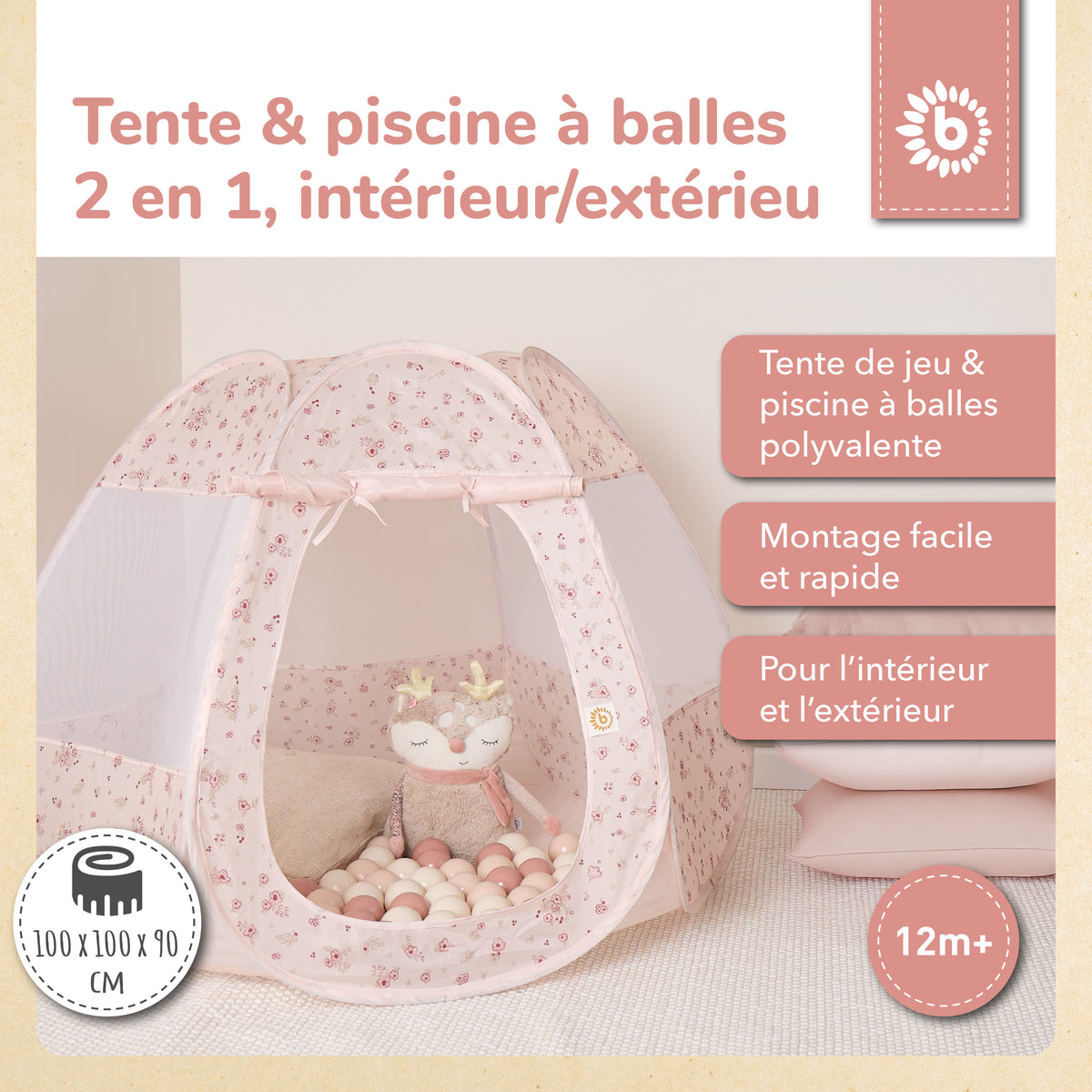 Pop Up Spielzelt und Bällebad Dreamy Flowers mit 50 Bällen - FR Infographic