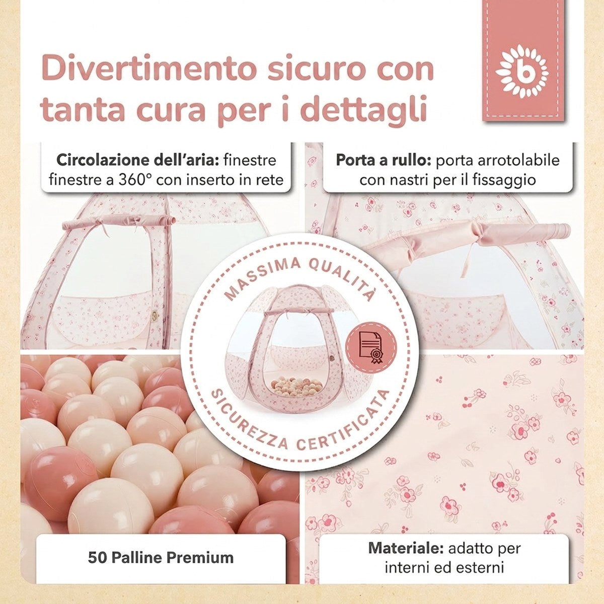 Pop Up Spielzelt und Bällebad Dreamy Flowers mit 50 Bällen - IT Infographic