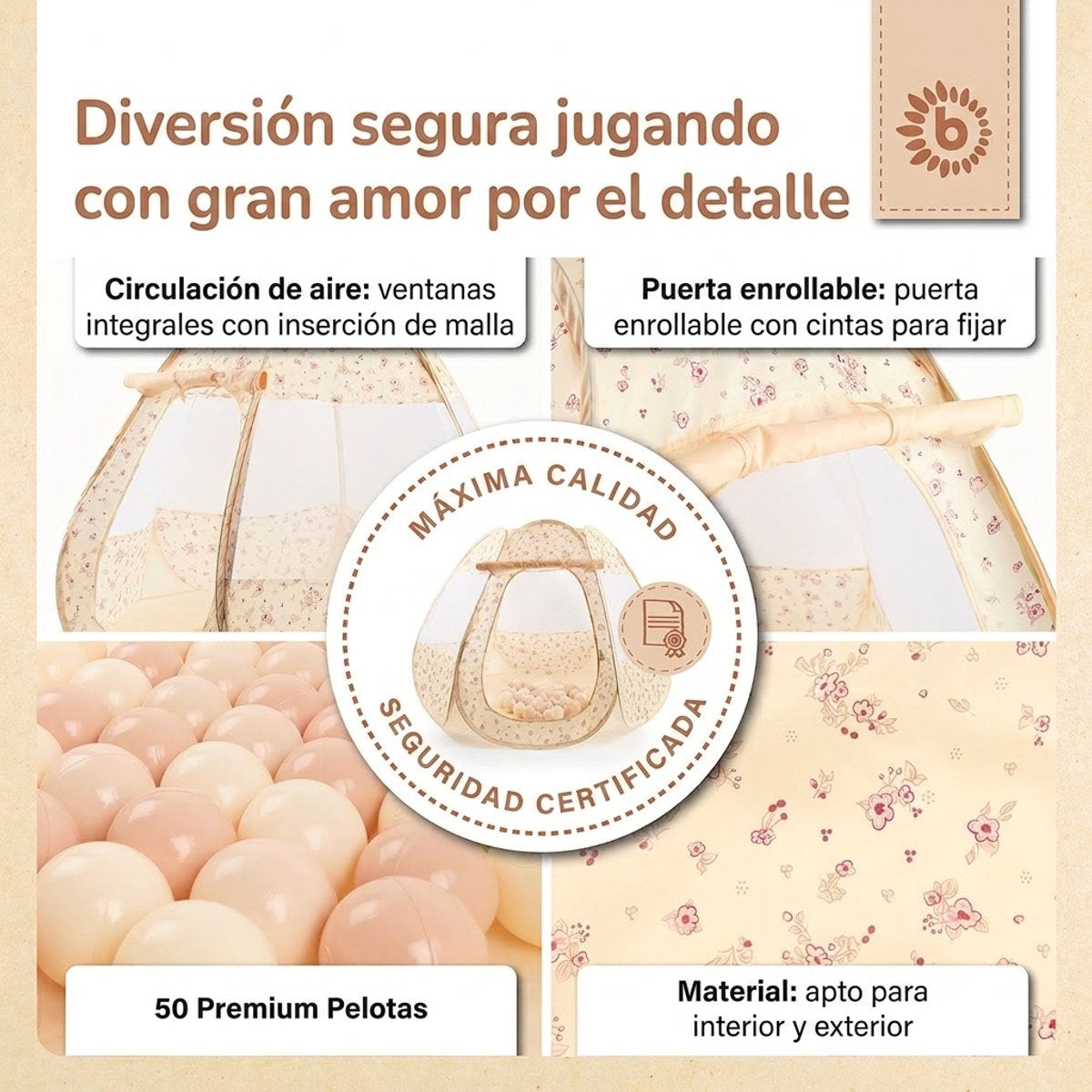 Pop Up Spielzelt und Bällebad Vintage Flowers mit 50 Bällen - ES Infographic