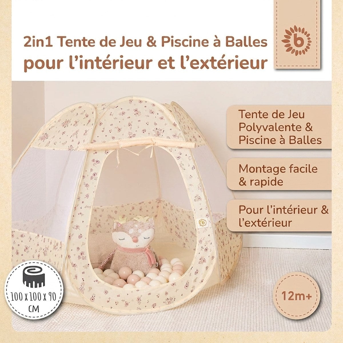 Pop Up Spielzelt und Bällebad Vintage Flowers mit 50 Bällen - FR Infographic