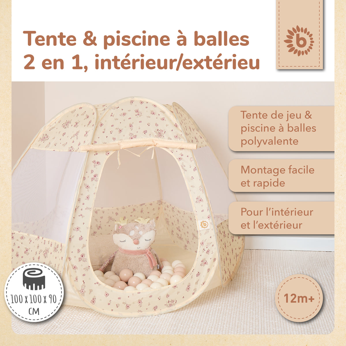 Pop Up Spielzelt und Bällebad Vintage Flowers mit 50 Bällen - FR Infographic