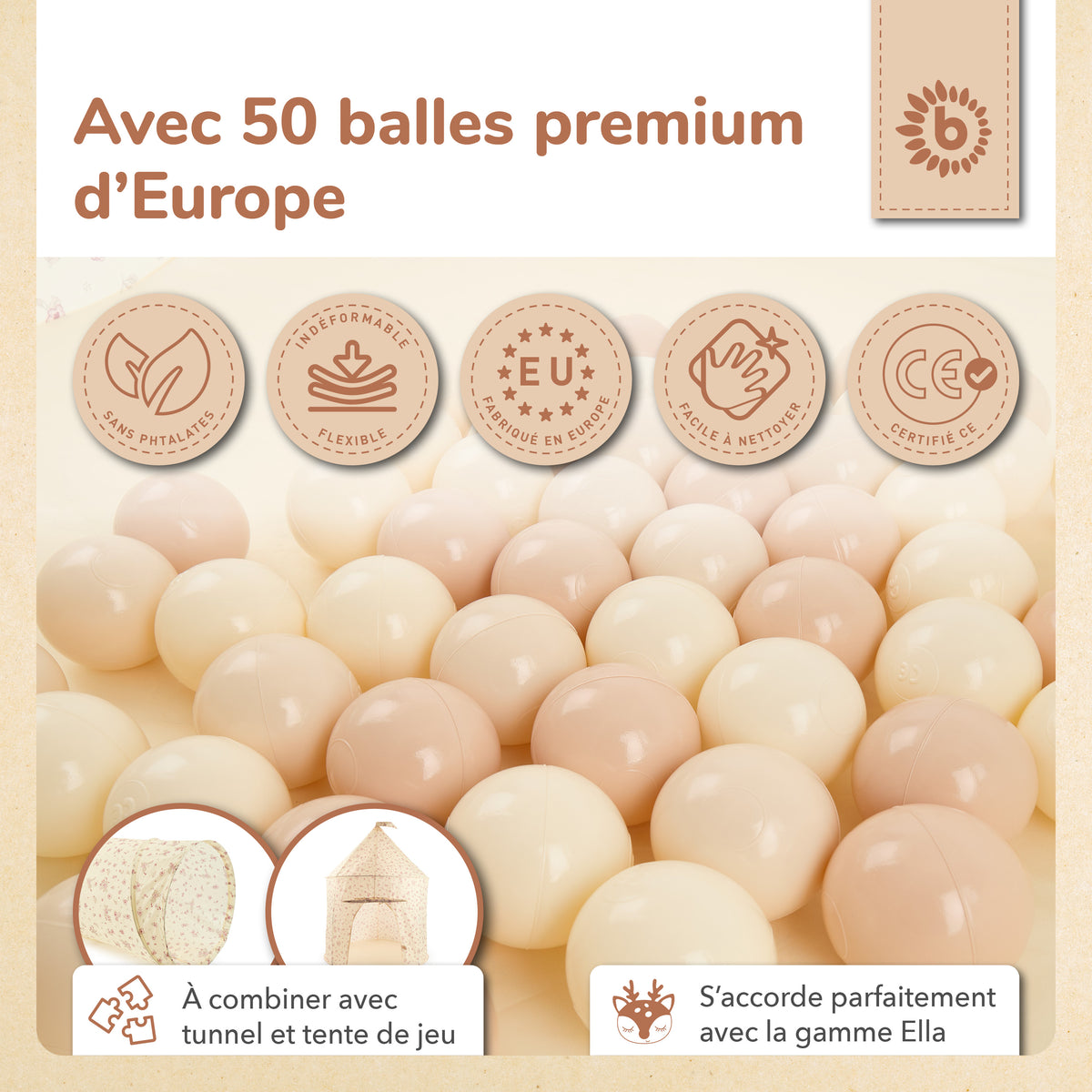 Pop Up Spielzelt und Bällebad Vintage Flowers mit 50 Bällen - FR Infographic