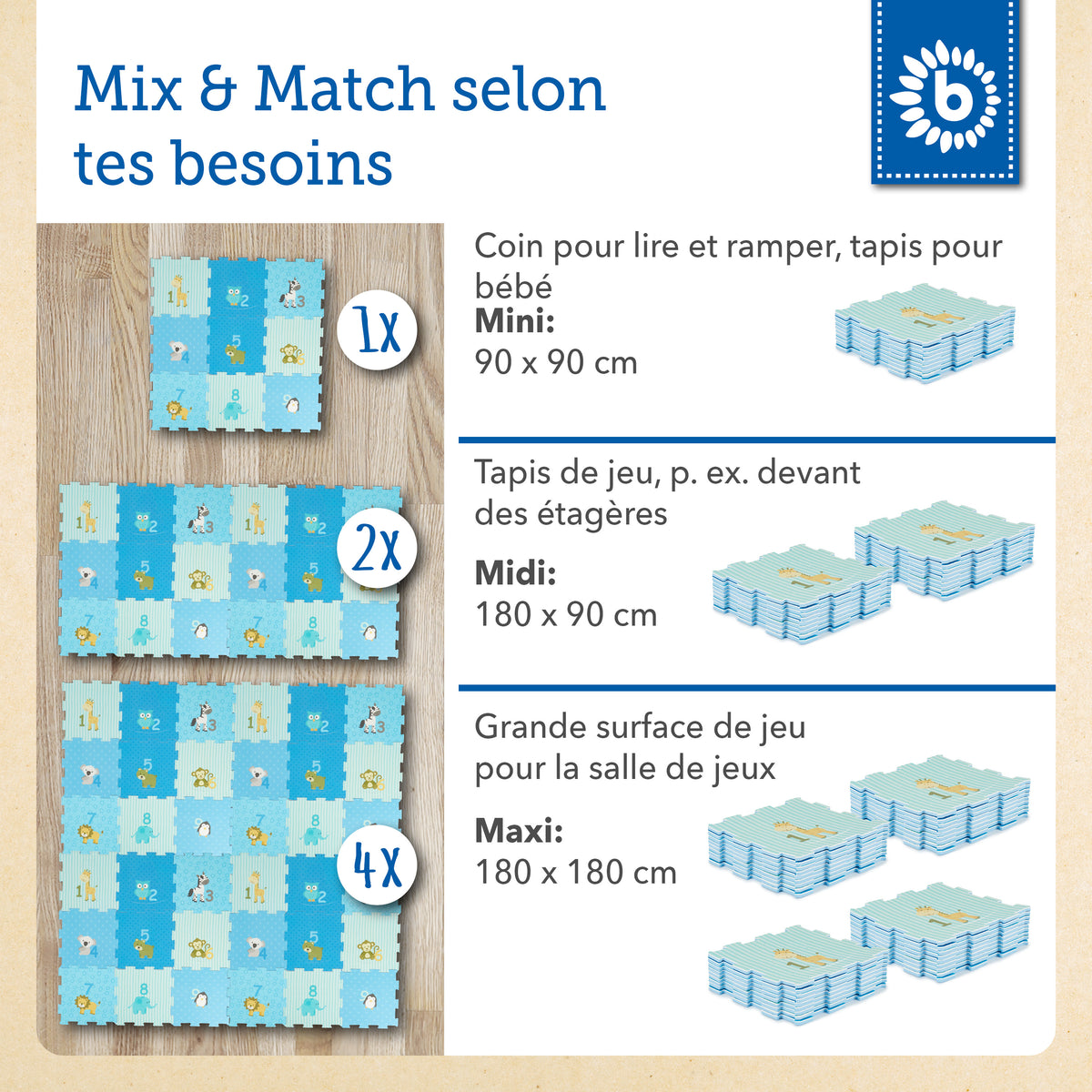 Puzzlematte Tiere blau 18 Teile - FR Infographic