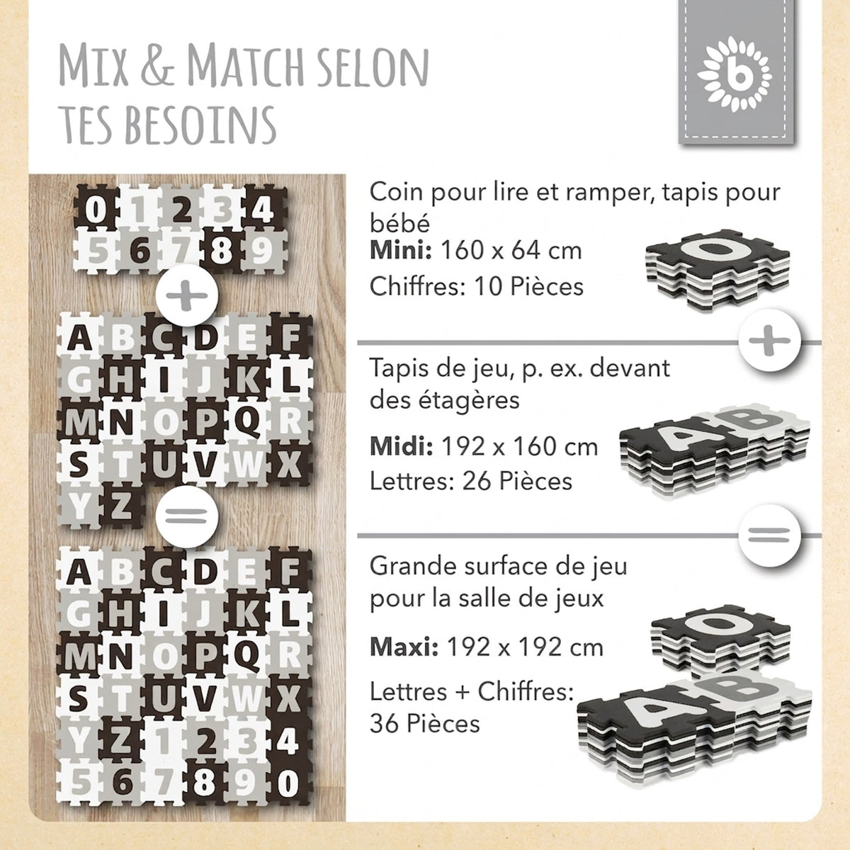 Puzzlematten Buchstaben black & white - FR Infographic