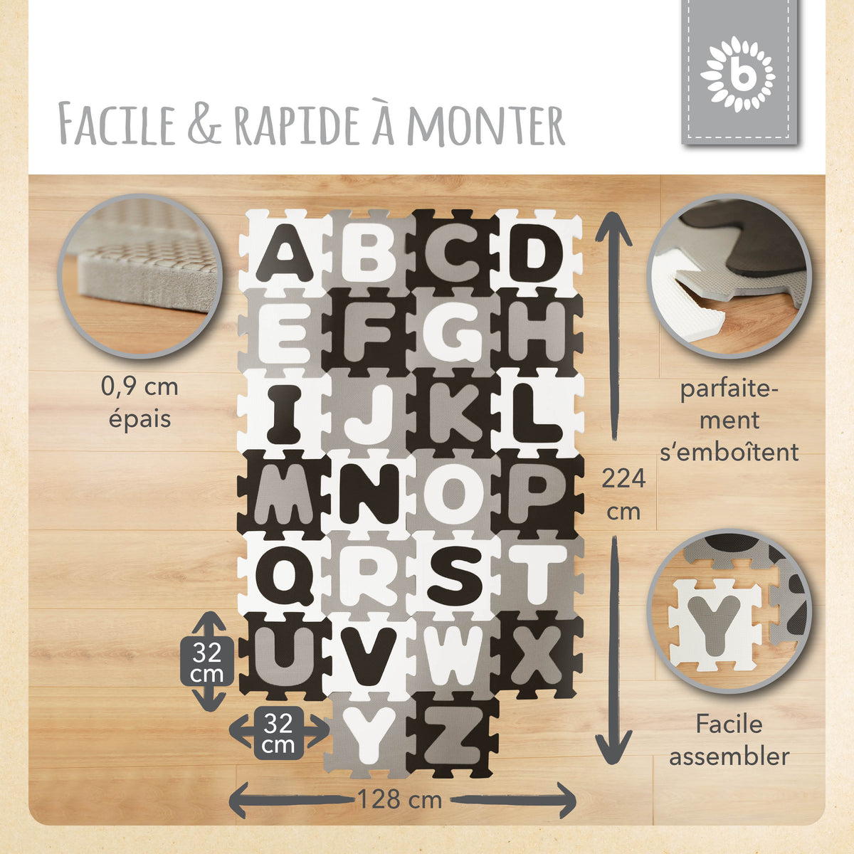 Puzzlematten Buchstaben black & white - FR Infographic