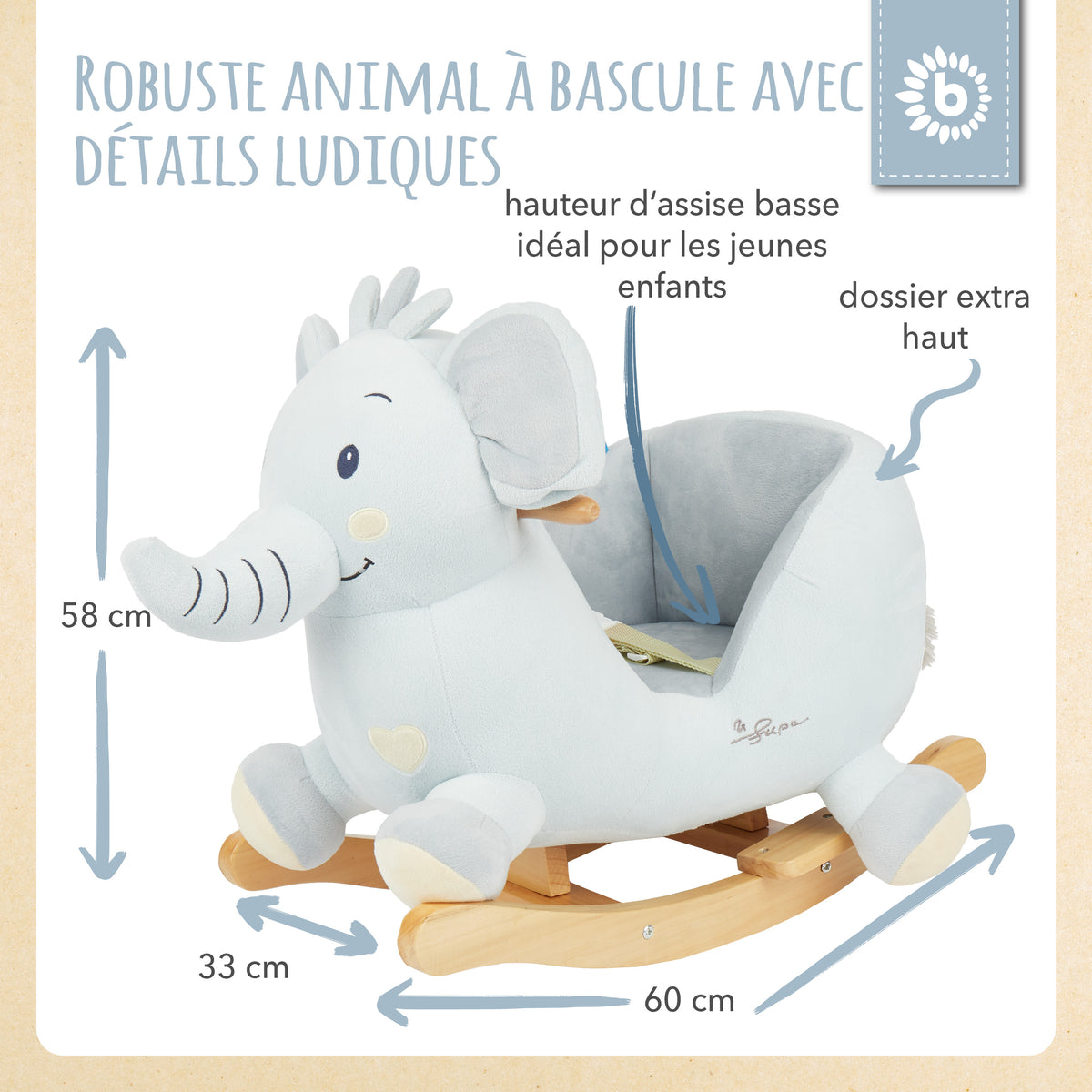 Schaukeltier Baby Elefant Tiko - FR Infographic