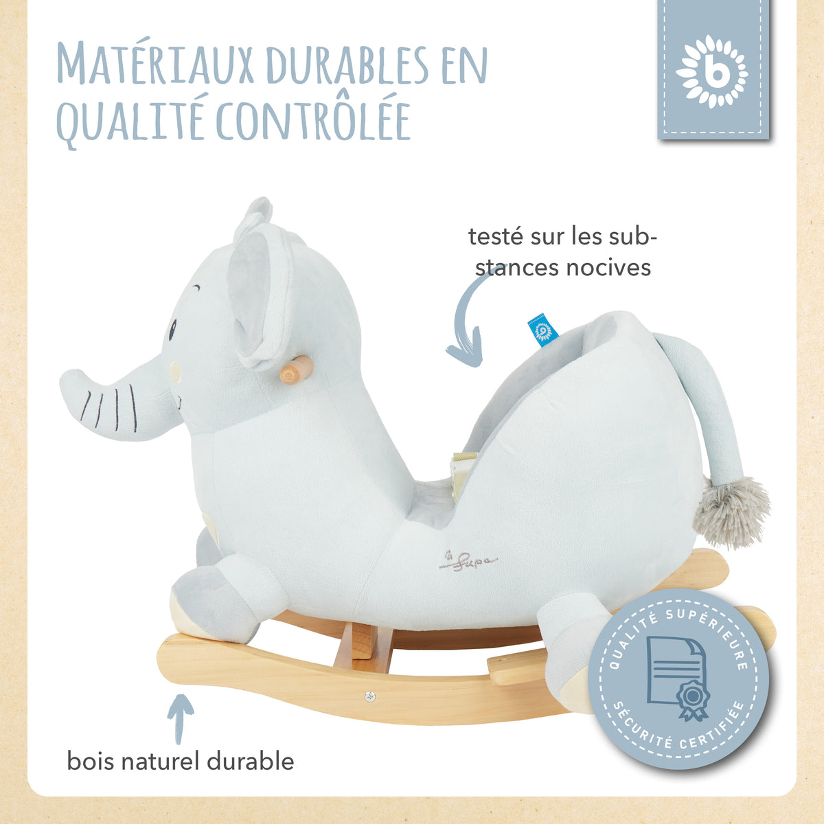 Schaukeltier Baby Elefant Tiko - FR Infographic