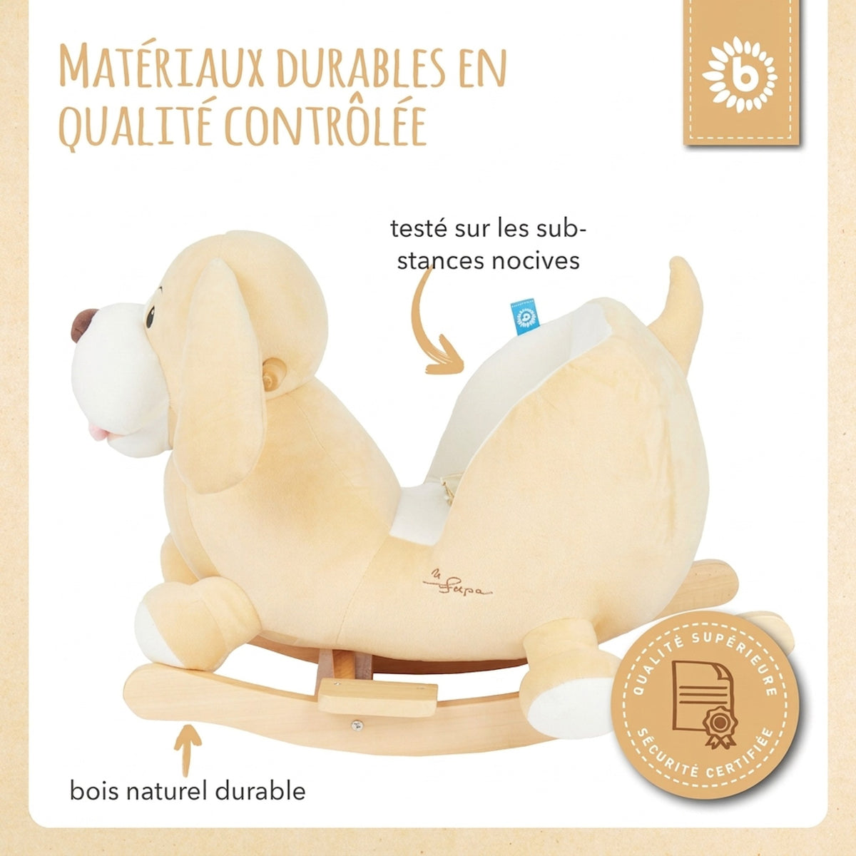 Schaukeltier Baby Hund Sam - FR Infographic