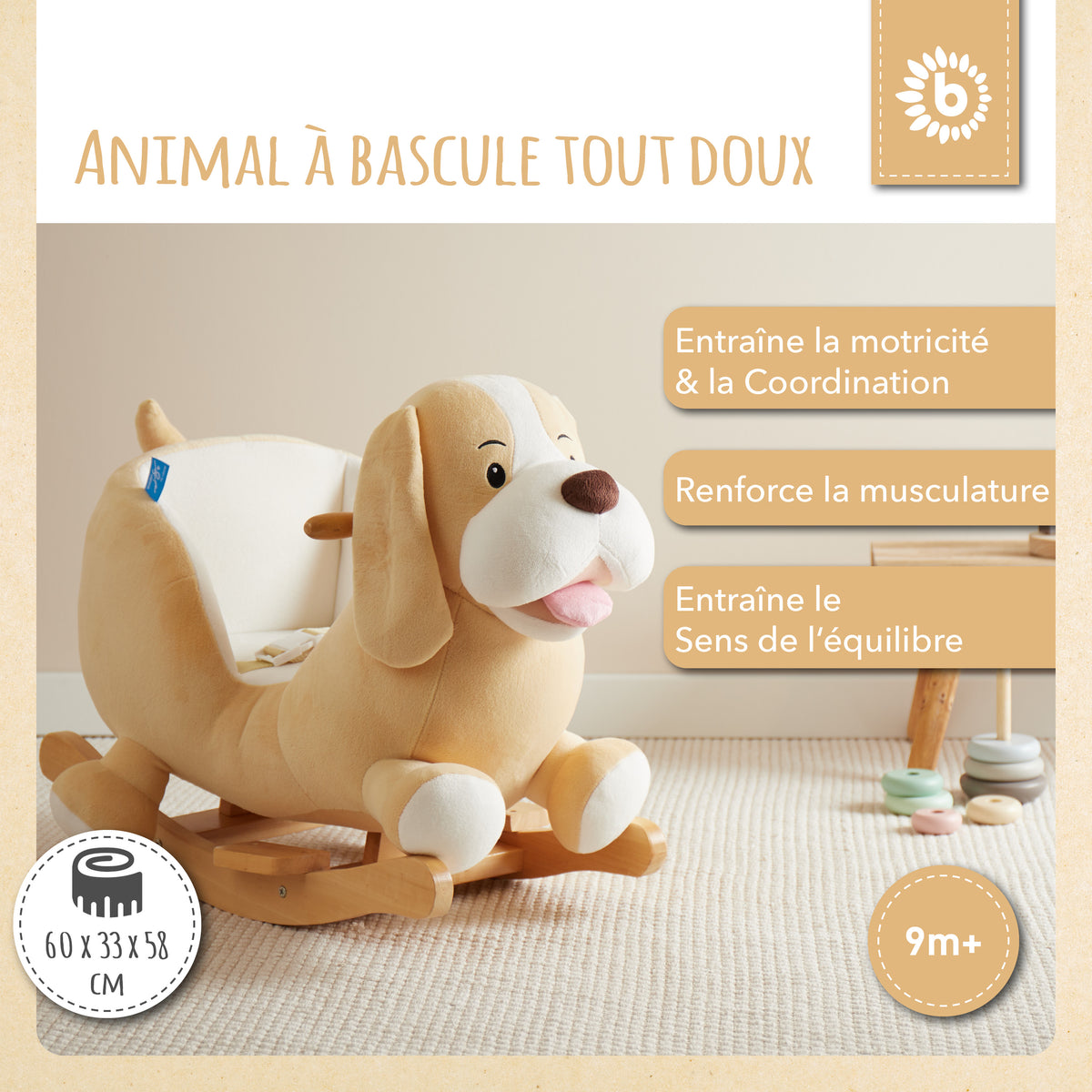 Schaukeltier Baby Hund Sam - FR Infographic