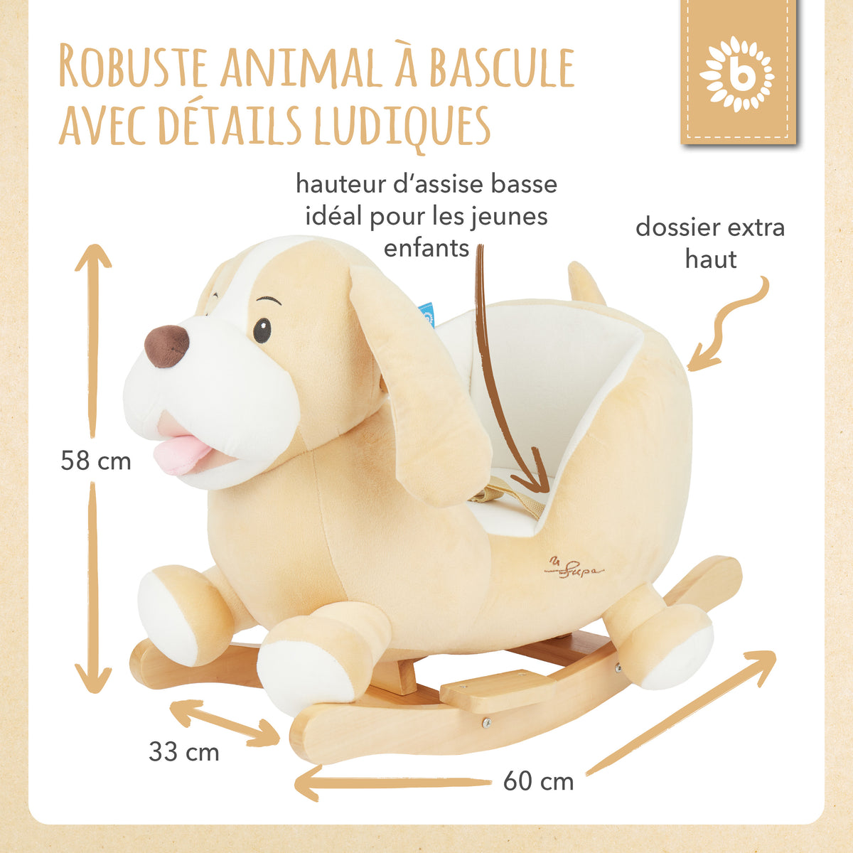 Schaukeltier Baby Hund Sam - FR Infographic