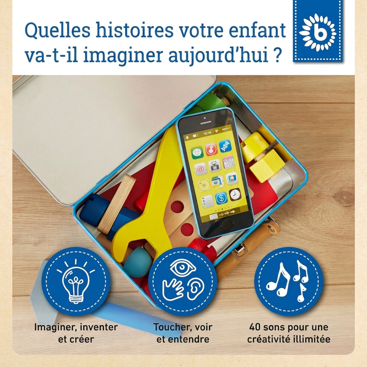 Smartphone blau mit Licht / Sounds - FR Infographic