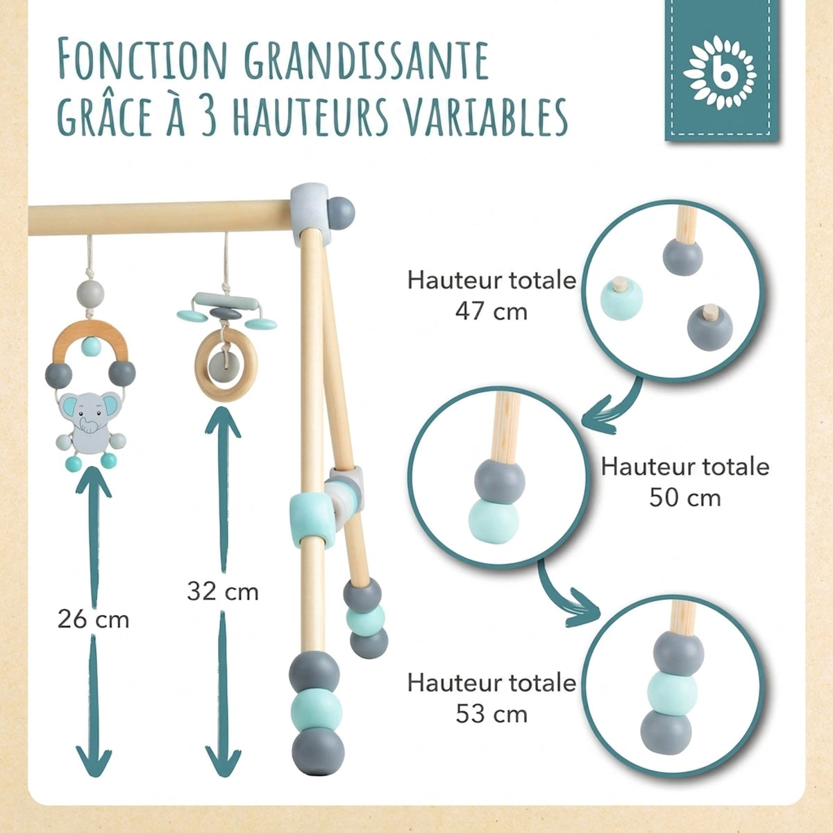 Spielbogen Elefant höhenverstellbar - FR Infographic