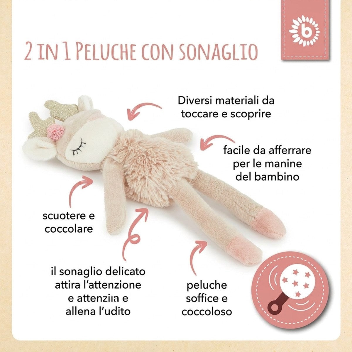 Spielfigur Reh Ella mit Rassel - IT Infographic