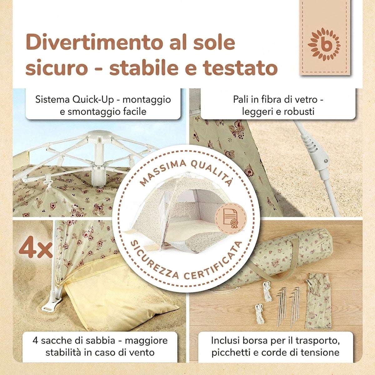 Strandzelt Vintage Flowers – Strandmuschel mit Quick-Up System, UV-Schutz 80+ & Sichtschutz - IT Infographic