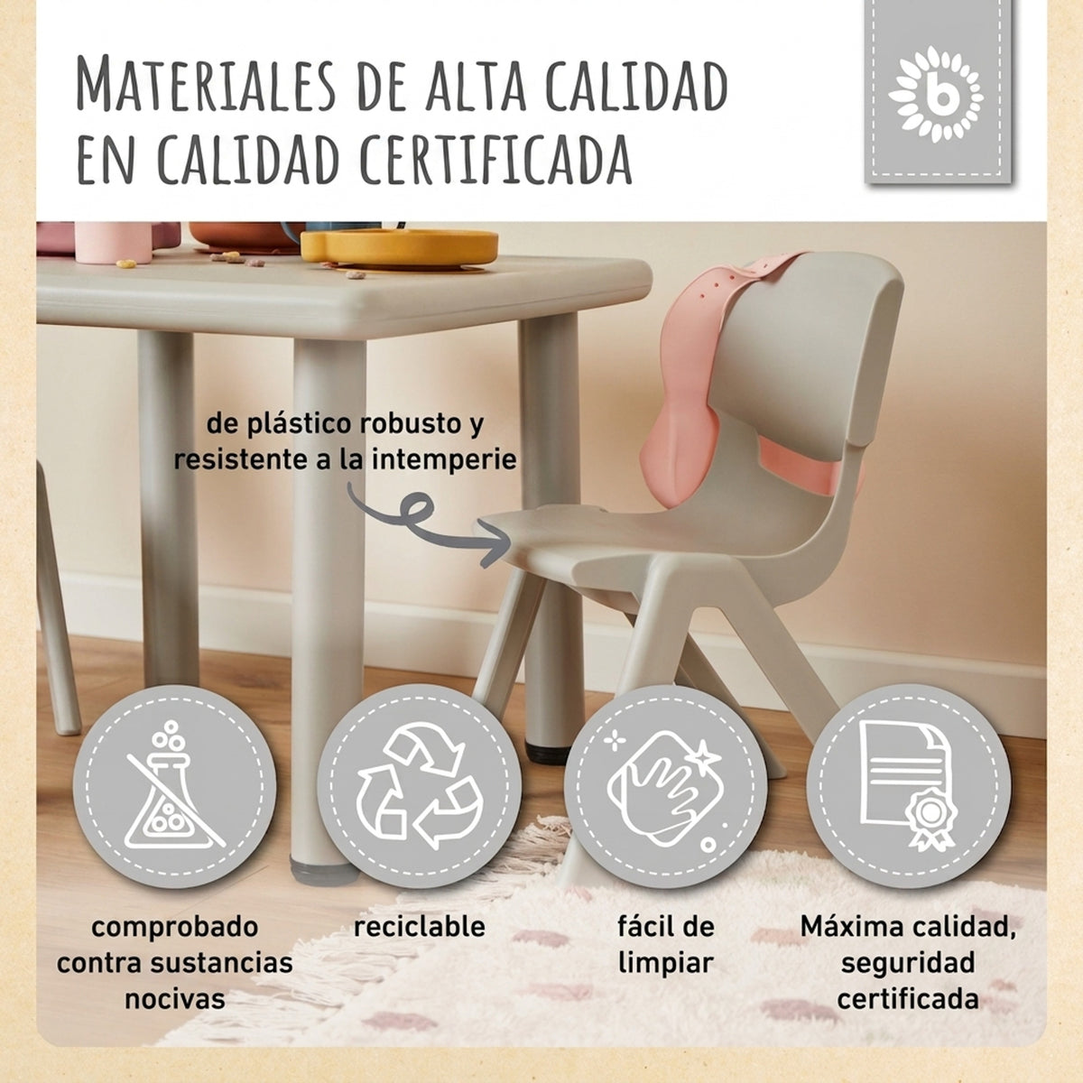 1x Kindertisch & 2x Kinderstuhl Silver - ES Infographic