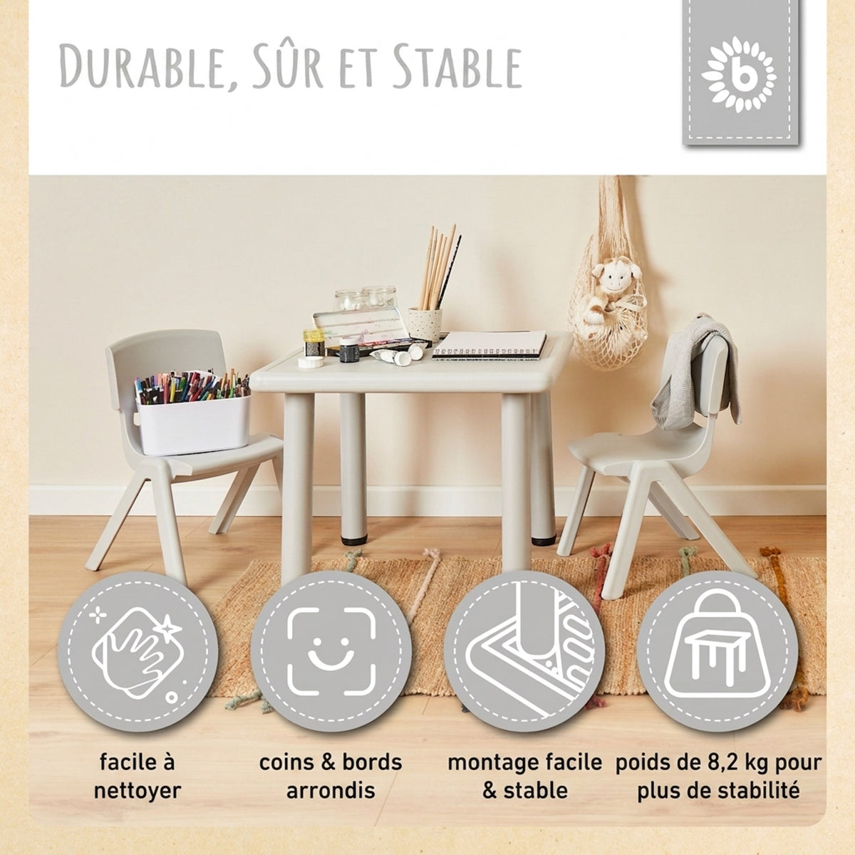 1x Kindertisch & 2x Kinderstuhl Silver - FR Infographic