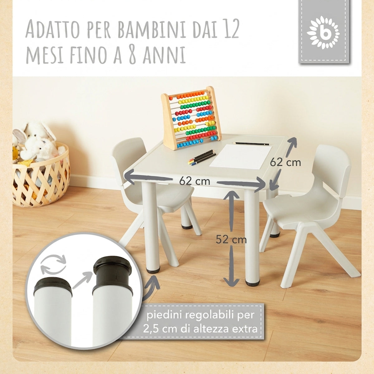 1x Kindertisch & 2x Kinderstuhl Silver - IT Infographic