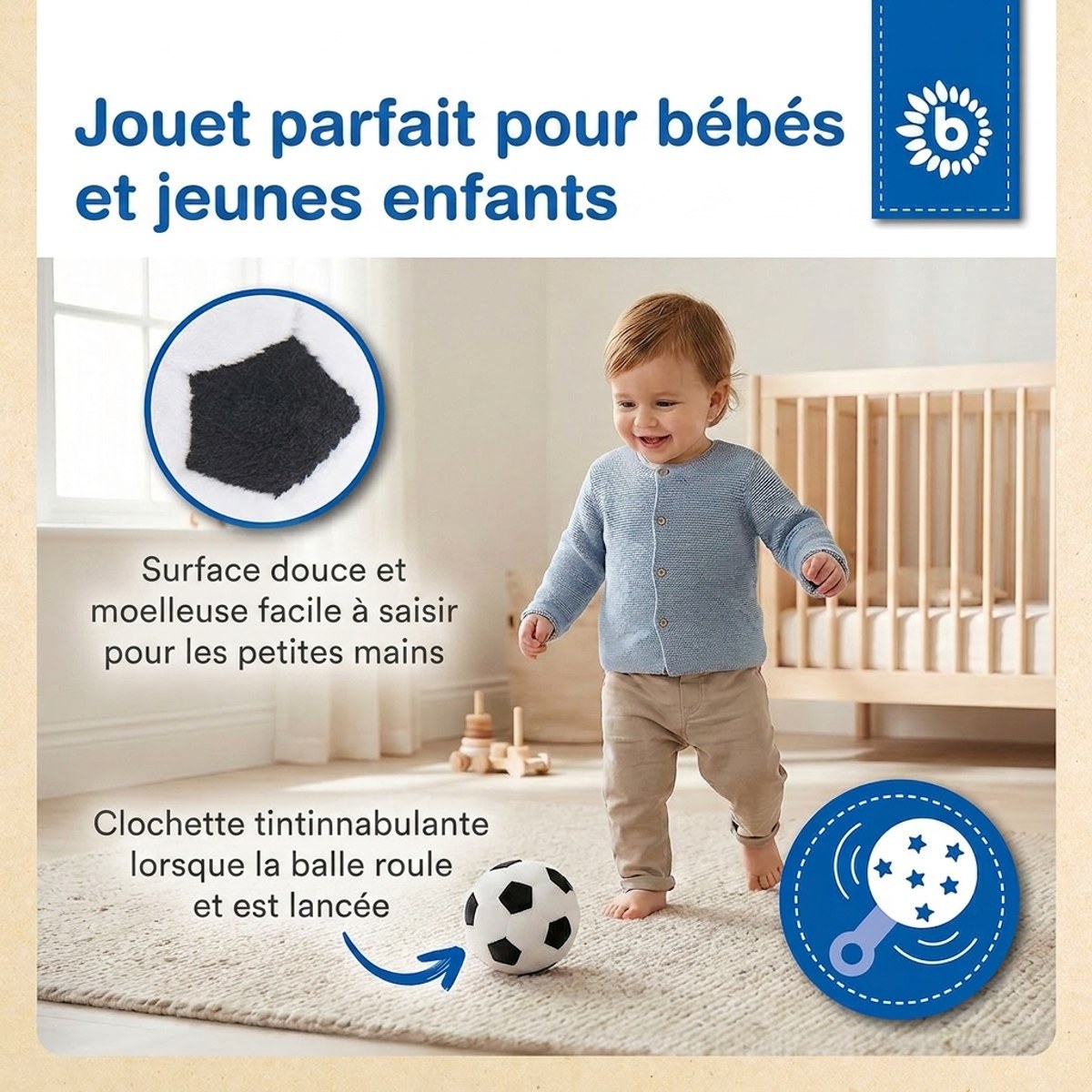 Veloursball Fußball mit Rassel - FR Infographic