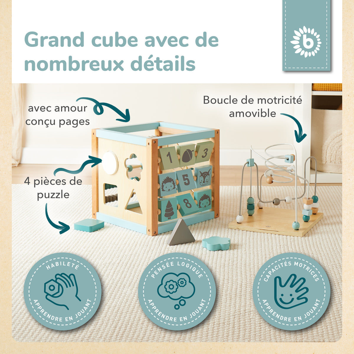 Motorikwürfel Waldtiere XXL FSC® - FR Infographic